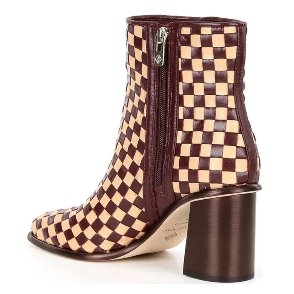 NEW Antonio Melani Vance Leather Checkered Print Dress Bootie Sz. 5